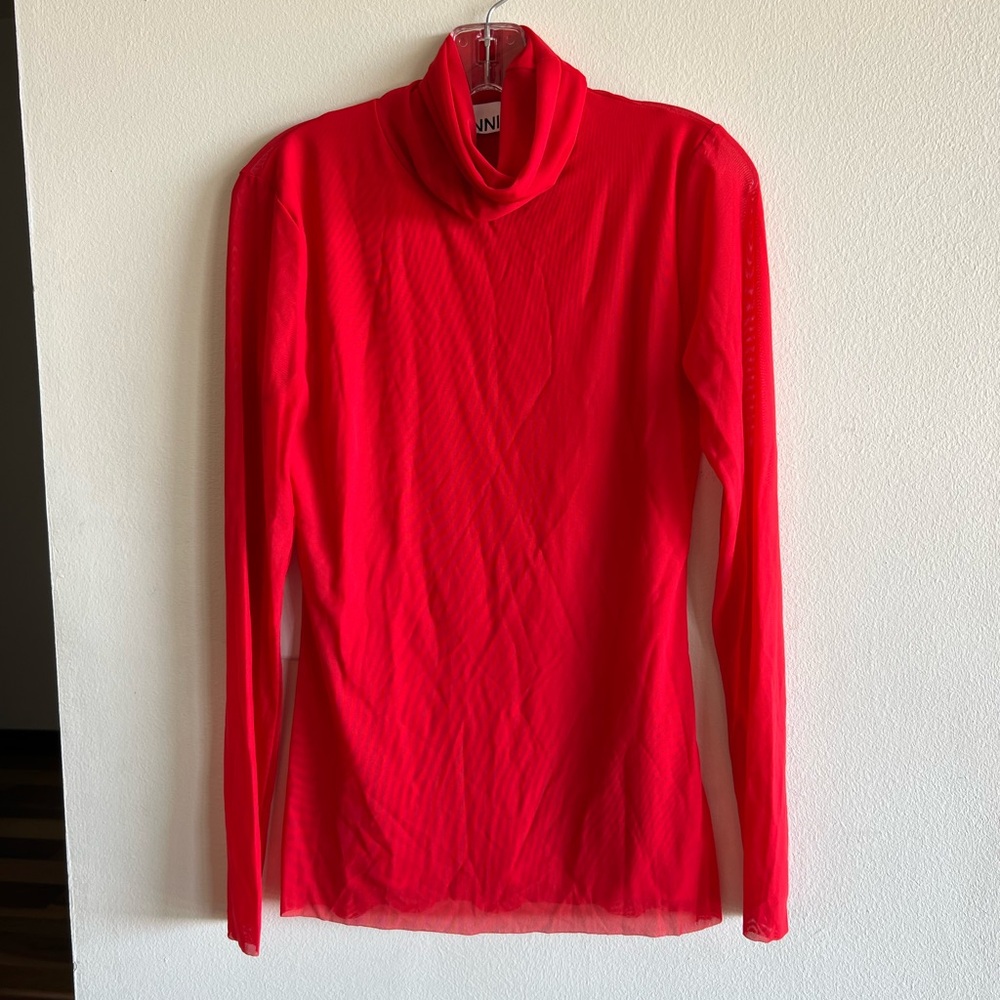 Ganni Red Mesh turtleneck top- NWT - small